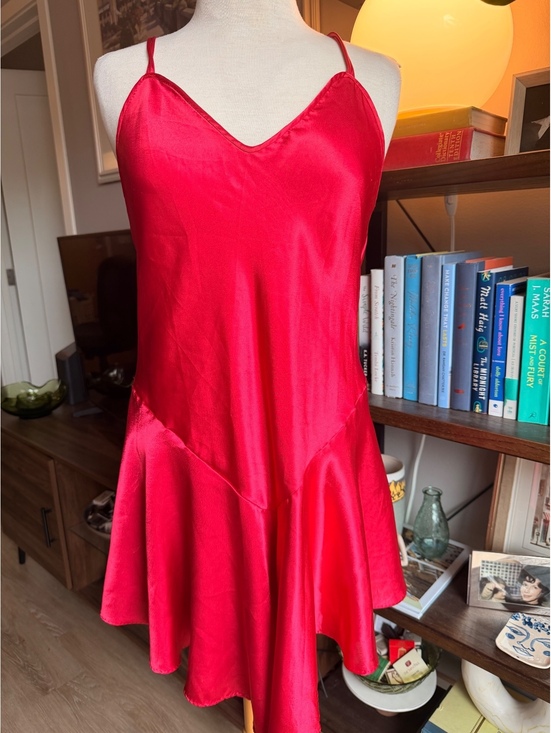 Cinema Etoile Dresses & Skirts - Vintage 80s/90s Cinema Etoile Red Satin Slip Dress Drop Waist Flared Hem Size M